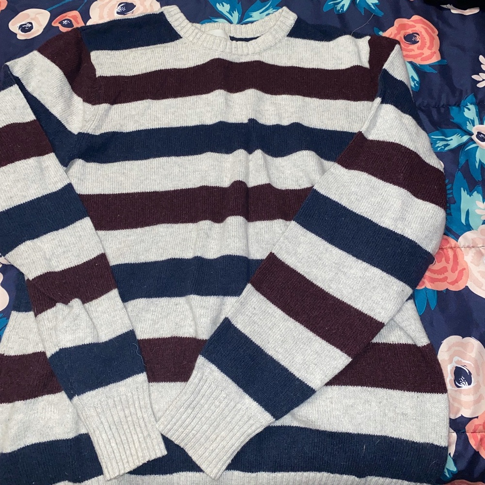 Grey, Red, and Blue Striped Sweater